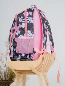 Mochila grande Nylon impermeável escolar faculdade com desenhos de coelhos - Preto - Visão 3