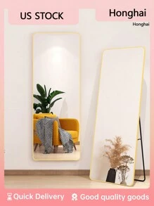 全身鏡63"x19.69"鋁框圓角金色全身落地鏡子矩形立鏡,適用於客廳臥室更衣室 - 金色 - 查看 1