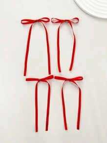 4pcs/Set Women's Red Cloth Fashionable Sweet & Cool Bow Hair Clips, Suitable For Daily Wear Cute Claw Clips Hair Claws Hair Barrettes, School Stuff, Elegant, College, Winter Outfit For Women, Bows, Christmas Outfit For Women