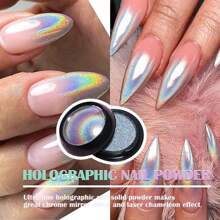 Poudre fine de miroir magique de laser de Nail Art, poudre fine de paillettes holographiques d'effet de miroir de licorne, convient pour la décoration de DIY de Nail Art de salon de la maison, livré avec 1 bâton d'ombre à paupières, des charmes d'ongle, des pierres précieuses d'ongle, des fournitures d'ongle