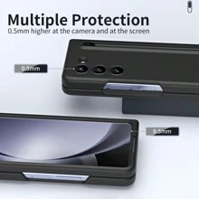 1入女孩專用粉色折疊式皮紋啞光金屬飛龍設計觸控筆＆硬殼＆筆槽＆防摔＆多重保護＆薄型＆商務風格掀蓋手機套，不吸指紋，適用於三星Galaxy Z Fold5 Fold4 Fold3 - 少女粉 - 查看 6