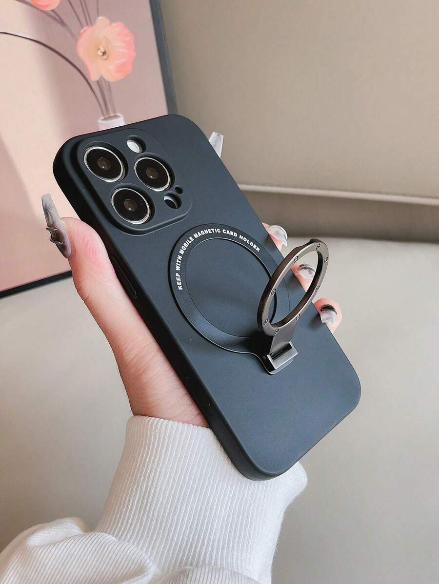 支架 1 件磨砂 Tpu 和金属环支架磁性手机壳兼容 、Redmi 和三星手机 - 黑色 - 查看 1