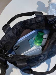 超輕尼龍拼接包,休閒新月形霍伯肩背包,鑽石圖案肩背包,適用於日常使用