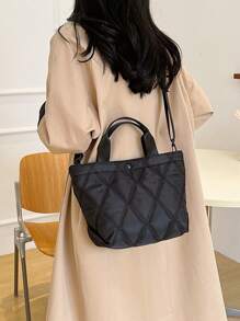 超輕尼龍拼接包,休閒新月形霍伯肩背包,鑽石圖案肩背包,適用於日常使用