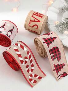 One Piece Christmas New Ribbon Decoration Gift Stick Santa Letter Imitation Linen Red Ribbon Diy Bow - Beige - View 3