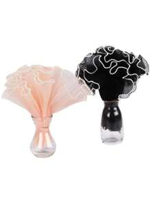 1pc Wrapping Paper With Wavy Pattern, Faux Pearl Net Ribbon, Artificial Flower Bundle Packaging Material, Suitable For Festival, Wedding, Birthday Decoration, Florist Supplies Diy Flower Arrangement Packaging Decoration, Back To School Valentine Day - Black - View 7