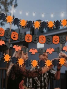 TYFYO 3 mètres Guirlande pendante d'Halloween Bunting Chauve-souris Citrouille Fantômes Araignée Bannière de papier Joyeux Halloween Décorations de fête d'horreur Accessoires d'automne, Noël