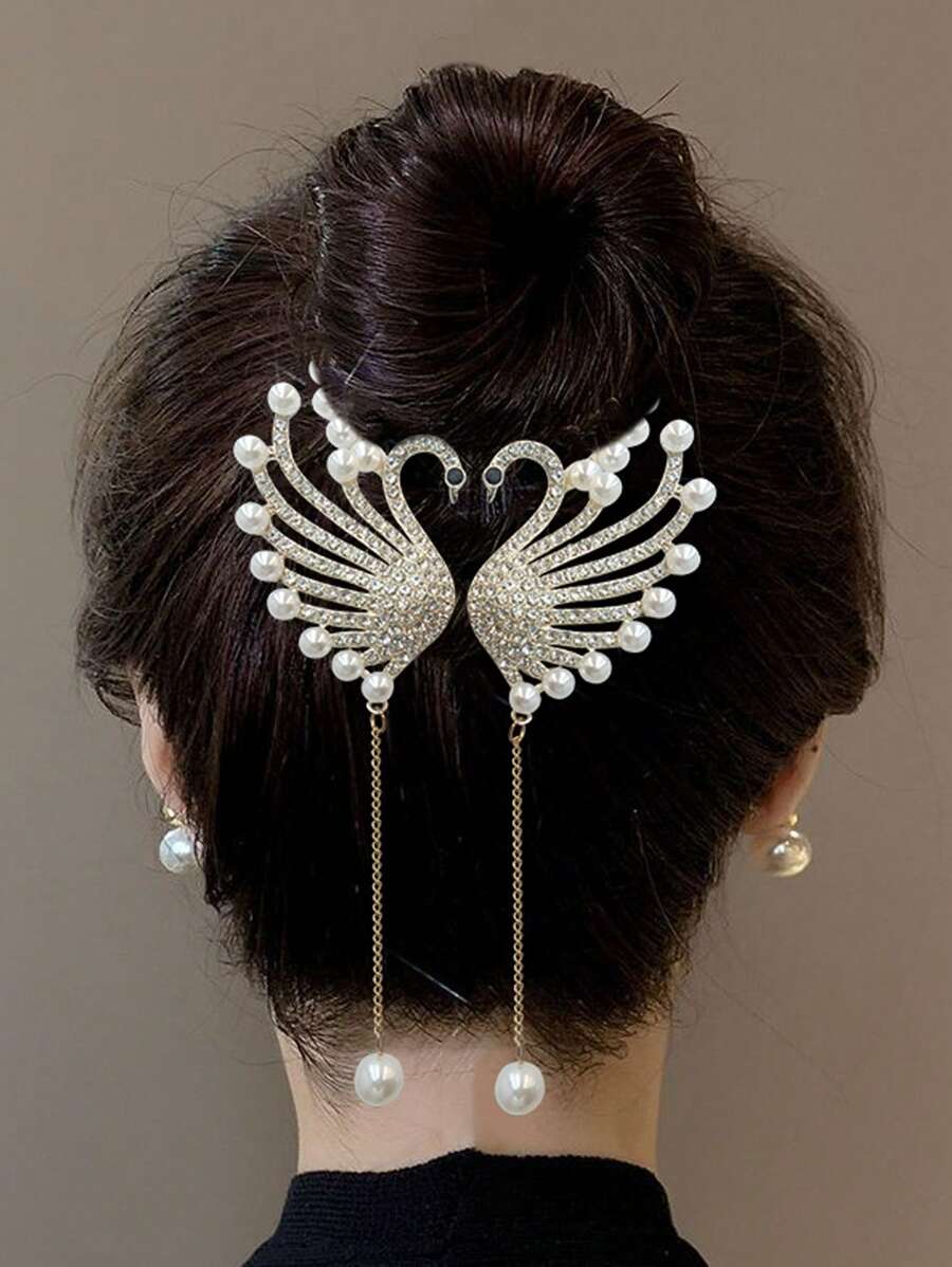 1 件女士金色人造珍珠水钻发夹发髻配饰，流苏人造珍珠发夹适合日常佩戴（人造珍珠上有一些轻微划痕，这是正常现象，不会影响正常使用）爪夹发夹发夹，学校用品，人造珍珠发饰