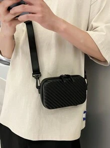 1 件黑色压印防水拉链 PU 皮包，时尚，适合日常使用、旅行、约会、男士礼物斜挎包单肩包侧包方形包节日旅行必需品通勤商务休闲户外商务男士夏季男士礼物大学包父亲节礼物新生书籍返校多功能宿舍大学男士单肩包男士包斜挎包侧包学生学校用品秋季信使包男士包圆筒包老钱万圣节圣诞礼物男士尖叫男士包男士包冬季 - 黑色 - 查看 6