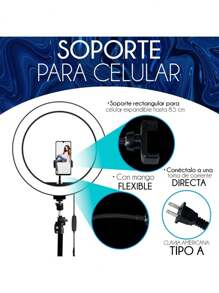 14 Pulgadas Aro De Luz Led Tripie  Soporte Celular Foto Video (Grande) - Blanco - Ver 8