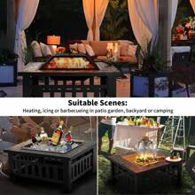 Rankok 32-Inch Fire Pits Outdoor Patio Metal Multifunctional Firepit Table With Waterproof Cover For Camping Bonfire Party Picnic BBQ Backyard Garden Outside Heating,Black - Black - View 6