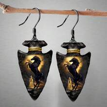 時尚創意黑馬幾何三角吊墜耳環,萬聖節、聖誕節、紀念裝飾首飾禮物