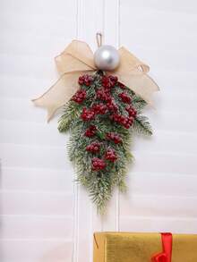 1PC 45CM(H) Simulation pine needle red fruit round ball bow Teardrop hanging Home Hotel Shopping mall Christmas party decoration - Red - View 5