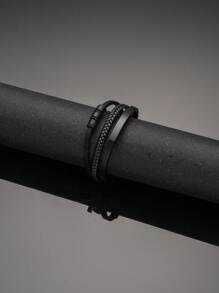 1個時尚商務pu皮革金屬貴族手鏈,適合作為假日生日禮物 - 黑色 - 查看 7