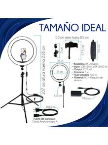 14 Pulgadas Aro De Luz Led Tripie  Soporte Celular Foto Video (Grande) - Blanco - Ver 4
