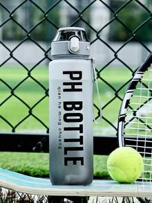 1 件装 1000ml 水瓶 励志渐变磨砂运动水瓶 防漏饮水户外旅行 PC 直饮水瓶 健身房健身水壶 - 灰色 - 查看 2