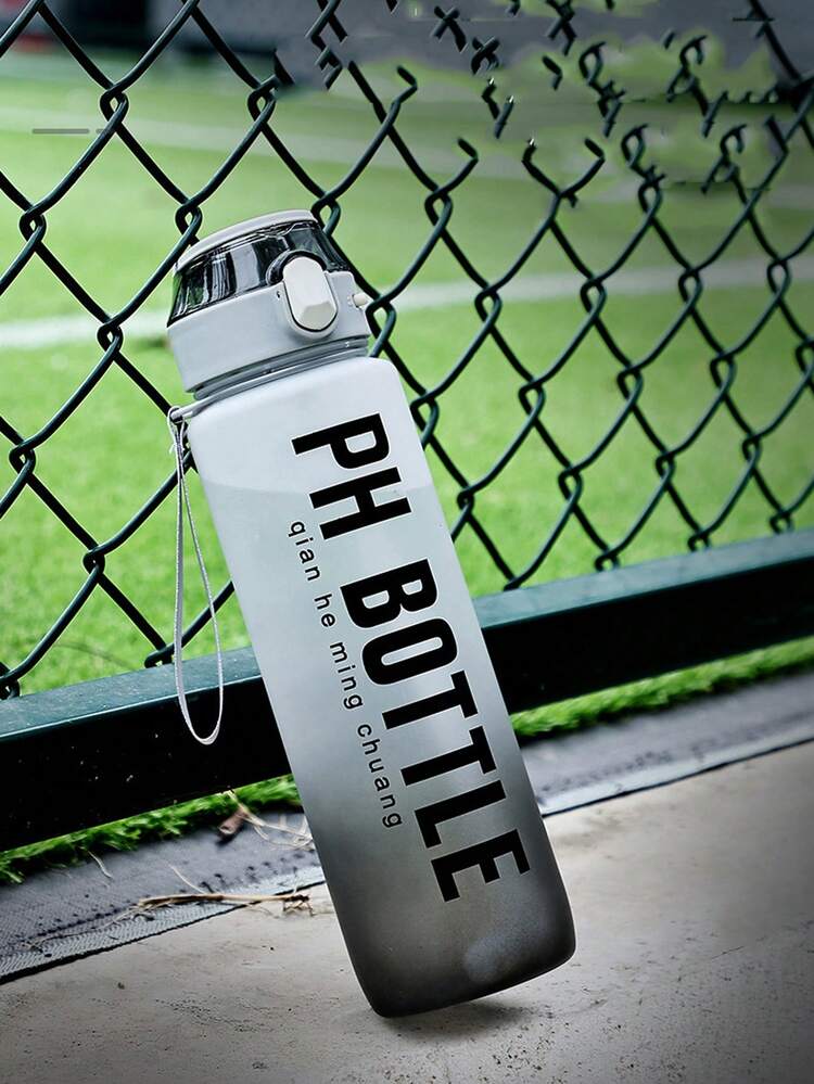 1 件装 1000ml 水瓶 励志渐变磨砂运动水瓶 防漏饮水户外旅行 PC 直饮水瓶 健身房健身水壶 - 灰色 - 查看 3