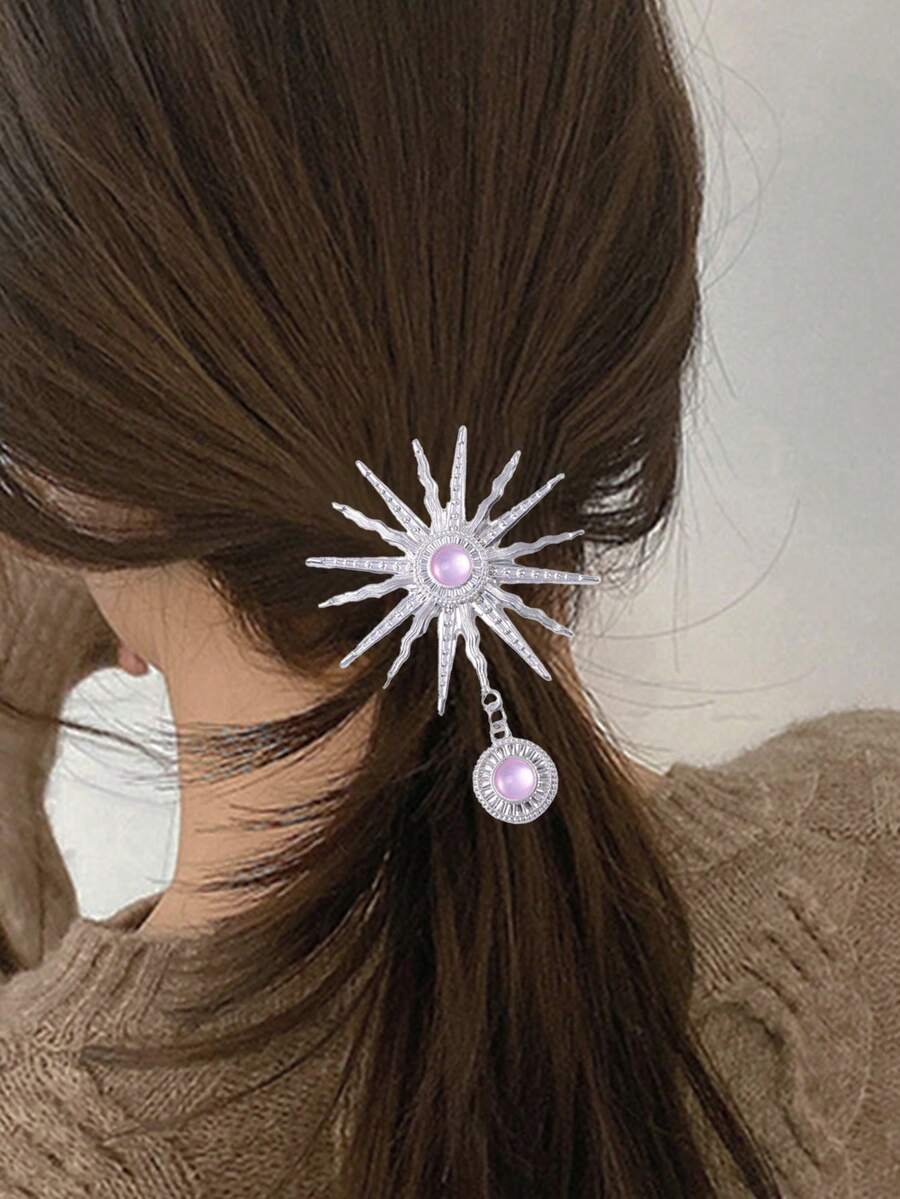 珍珠吊墜和鋅合金向日葵女士髮圈配件,優雅多變的低馬尾髮型風格