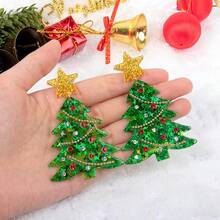 1 đôi Acrylic Cây thông noel Hình dạng Dangle Hoa tai - màu xanh lá - Xem 5