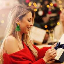 1 đôi Acrylic Cây thông noel Hình dạng Dangle Hoa tai - màu xanh lá - Xem 4