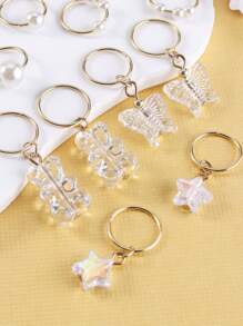 14入組白珍珠星熊蝴蝶造型髮圈