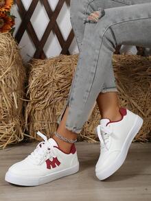 Zapatillas Deportivas Sencillas Para Mujer Con Bloque De Color Y Cordones - Beis - Ver 2