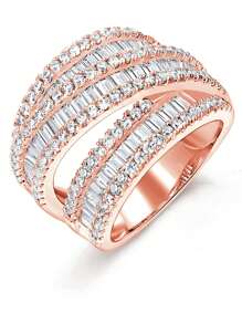 1 anillo de circonita cúbica de moda, simple, versátil y noble. - Oro rosa - Ver 20