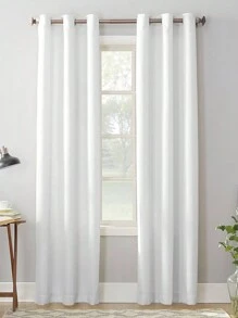 1 件斯堪的纳维亚简约纯色穿孔遮光窗帘 - 白色 - 查看 7