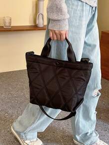 超輕尼龍拼接包,休閒新月形霍伯肩背包,鑽石圖案肩背包,適用於日常使用