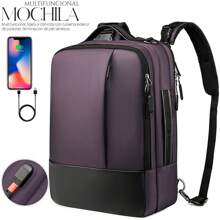 Shendy Vendy Mochila De Gran Capacidad Impermeable Escolar Con Carga Usb, bolso para estudiantes hombres y mujeres resistente al desgaste para viaje diario - Morado Violeta - Ver 1