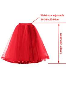 1pc Women's Red Soft Mesh Tutu Skirt With Colored Lining And Two Layers Of Fluffy Mesh Fall Clothes For Women - Red - View 6