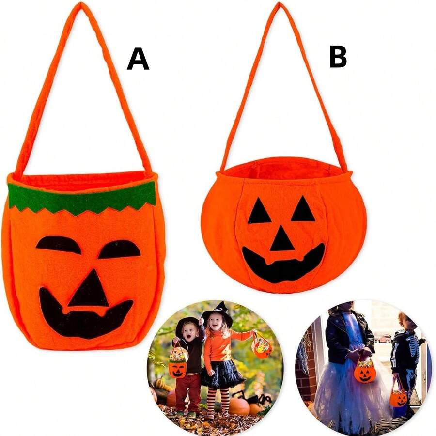 1pc/5pcs/10pcs Halloween Pumpkin Themed Non-woven Candy Bag Trick-or-treat Goodie Bag Portable Pumpkin Candy Holder Gift For Halloween Party Supplies