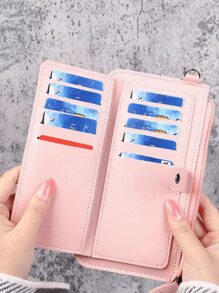 1 件时尚长款钱包，带吊坠装饰，双扣和拉链开合，适合男士和女士日常使用和约会礼物，新款多卡槽零钱包，大容量钱包，黑色和粉色礼物