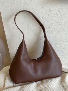 1pc Brown Pu Zipper Shoulder Bag With Rivet Decoration, Suitable For Ladies' Daily Use - Brown - View 1