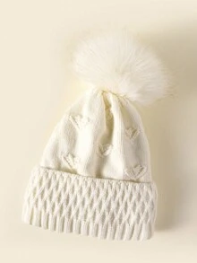 1 Miếng Của phụ nữ Love Chi tiết trái tim Dệt kim Mũ len Với Lót , Thích hợp Đối với Mùa thu & Mùa Đông Ấm áp - trắng - Xem 2