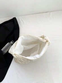 1 件白色绣花线尼龙大容量拉链时尚单肩包，适合女性日常使用