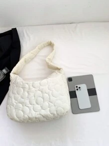 1 件白色绣花线尼龙大容量拉链时尚单肩包，适合女性日常使用