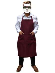 Mandil O Delantal Largo Con Bolsas, 100% Poliester. - Burdeos - Ver 3