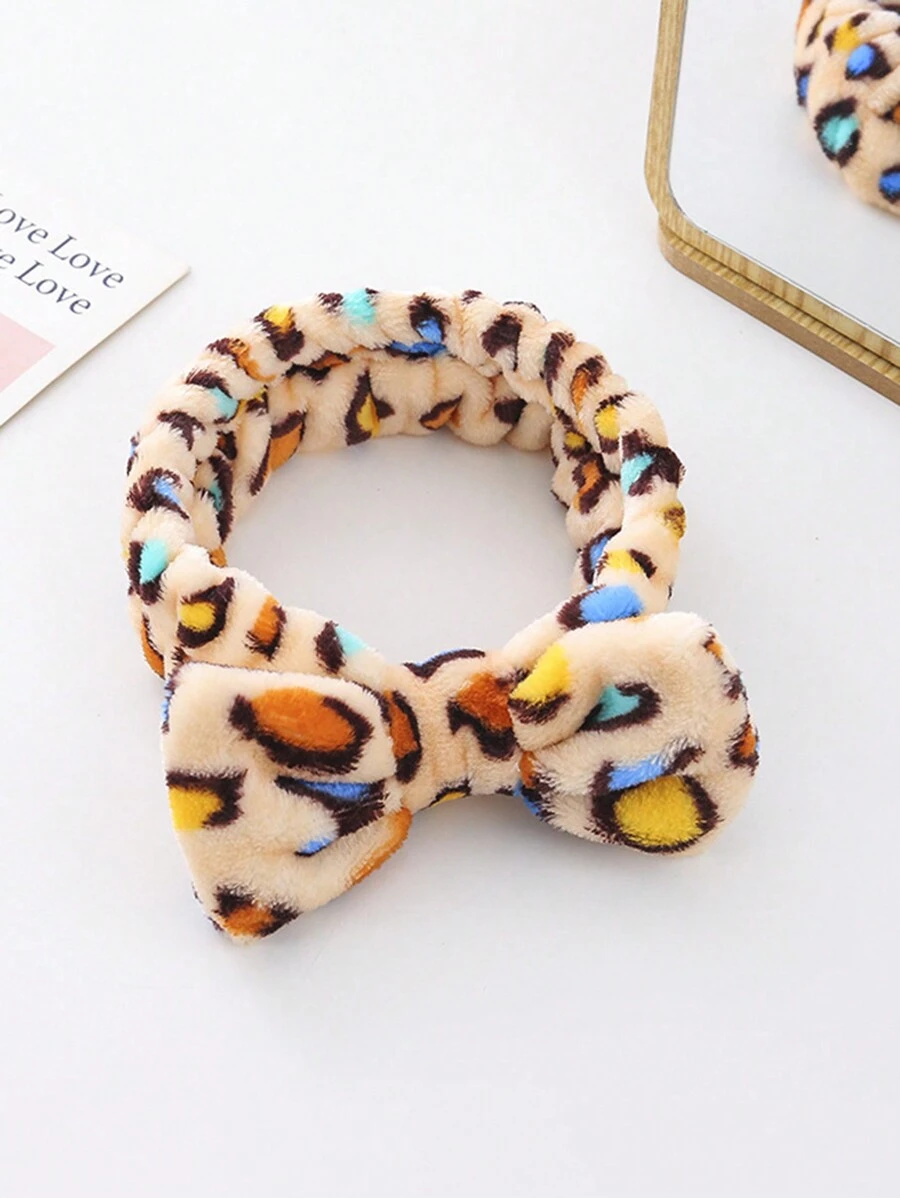 1pc-Băng đô vải nhung in họa tiết da báo thời trang đáng yêu Đồ trang trí tóc co giãn cho phụ nữ Trang trí phòng tắm gia đình Mùa hè - Nhiều màu - Xem 1