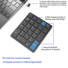Teclado numérico inalámbrico portátil JOMAA de 2.4GHz con símbolo de moneda, teclado numérico inalámbrico recargable de 26 teclas para contabilidad financiera para PC/portátil/escritorio - 180mAh (negro o blanco) - Negro - Ver 2
