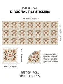 SUPSTICKER 1 Set 21pcs Moroccan Diagonal Tile Stickers, Peel And Stick Waterproof Floor Wall Decals, 23.2x9.9in, For Living Dining Room - Multicolor - View 4