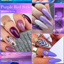 Set de 8 piezas de esmalte de uñas en gel azul, semi-permanente, de remojo, híbrido de/LED, barnices, base, top coat, kit de arte de uñas, manicura de salón, diseño y decoración de uñas en gel para hacer en casa - Púrpura malva - Ver 11