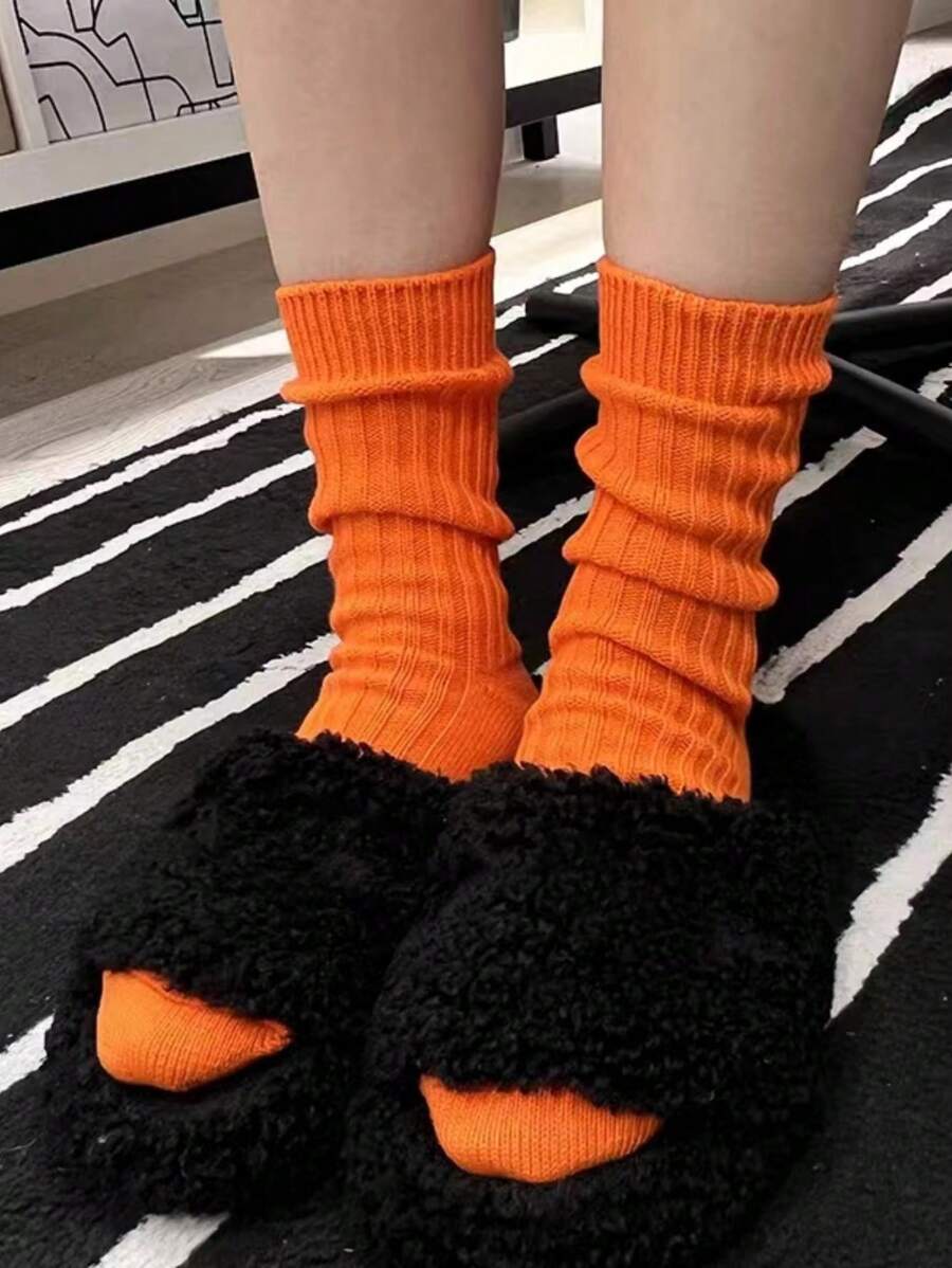 1 pereche de șosete uni cu dungi groase până la jumătatea gambei, unisex, stil obișnuit, toamnă