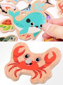1set Wooden Magnetic Fishing Toys For Baby, Cartoon Marine Life Cognition Fish Games Education Parent-Child Interactive