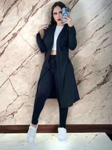 Conjunto Ensamble cardgan + top blusa + pantalon ligero estretch comodo - Negro - Ver 1