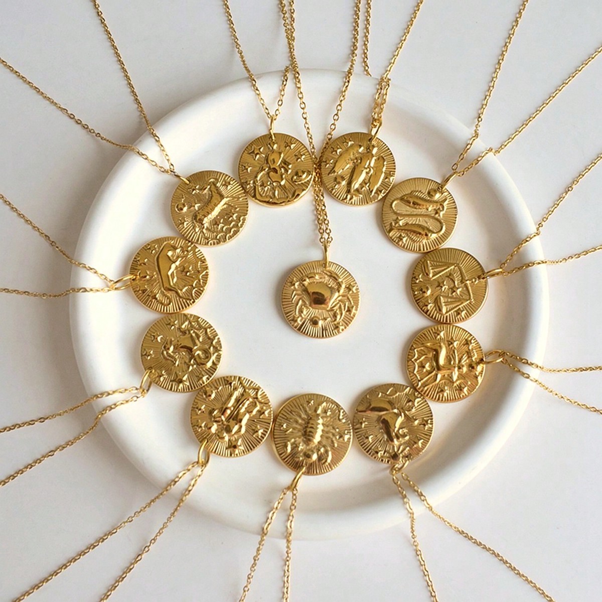 1pc Stainless Steel Golden Zodiac Constellation Pendant Necklace Suitable For Women