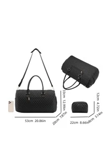 Women's Large Capacity Polyester Luggage Bag With Toiletry Bag And Shoe Compartment, Random Zipper Direction - Black - View 2