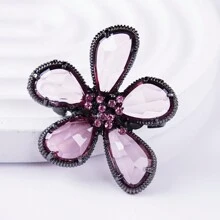 1入韓國風格復古時尚粉色水晶五瓣花胸針,植物花卉別針女性衣領徽章,時尚經典復古風格,節日驚喜禮物