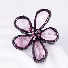 1入韓國風格復古時尚粉色水晶五瓣花胸針,植物花卉別針女性衣領徽章,時尚經典復古風格,節日驚喜禮物