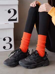 1 pereche de șosete uni cu dungi groase până la jumătatea gambei, unisex, stil obișnuit, toamnă